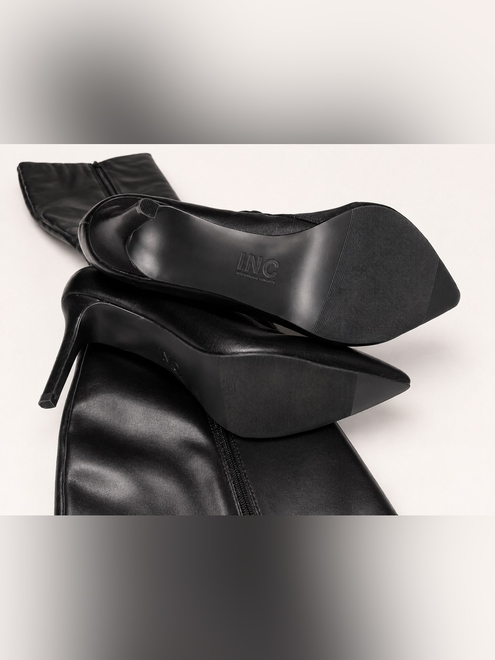 INC International Concepts Black Knee High Pointed Toe Stiletto Boots Size 12 - Picture 4 of 5